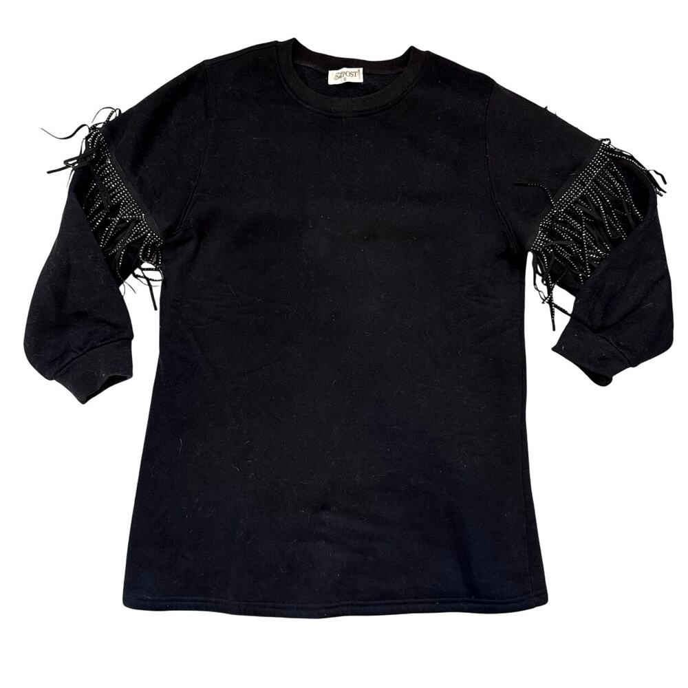 The Post Black Fringe Sweater Dress Large